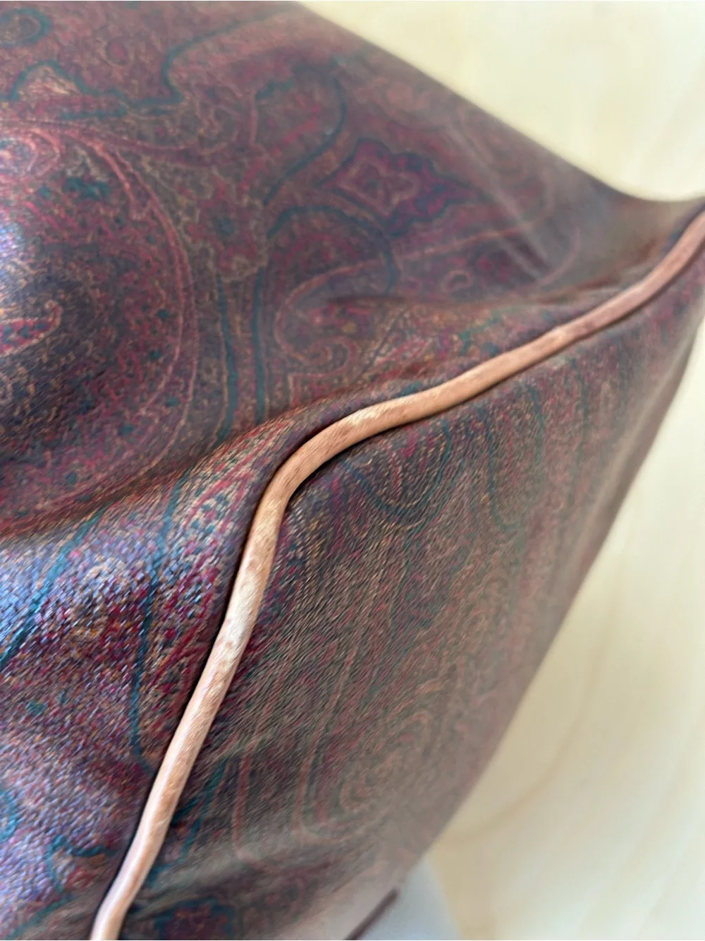 Etro Brown Paisley Travel Duffel with Tan Leather Trim 20